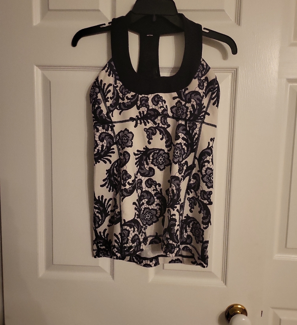lululemon athletica Black and White Floral Racerback Tank